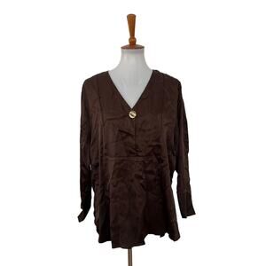 Zara Basic Womens Long Sleeve High Low Satin Blouse Brown XL